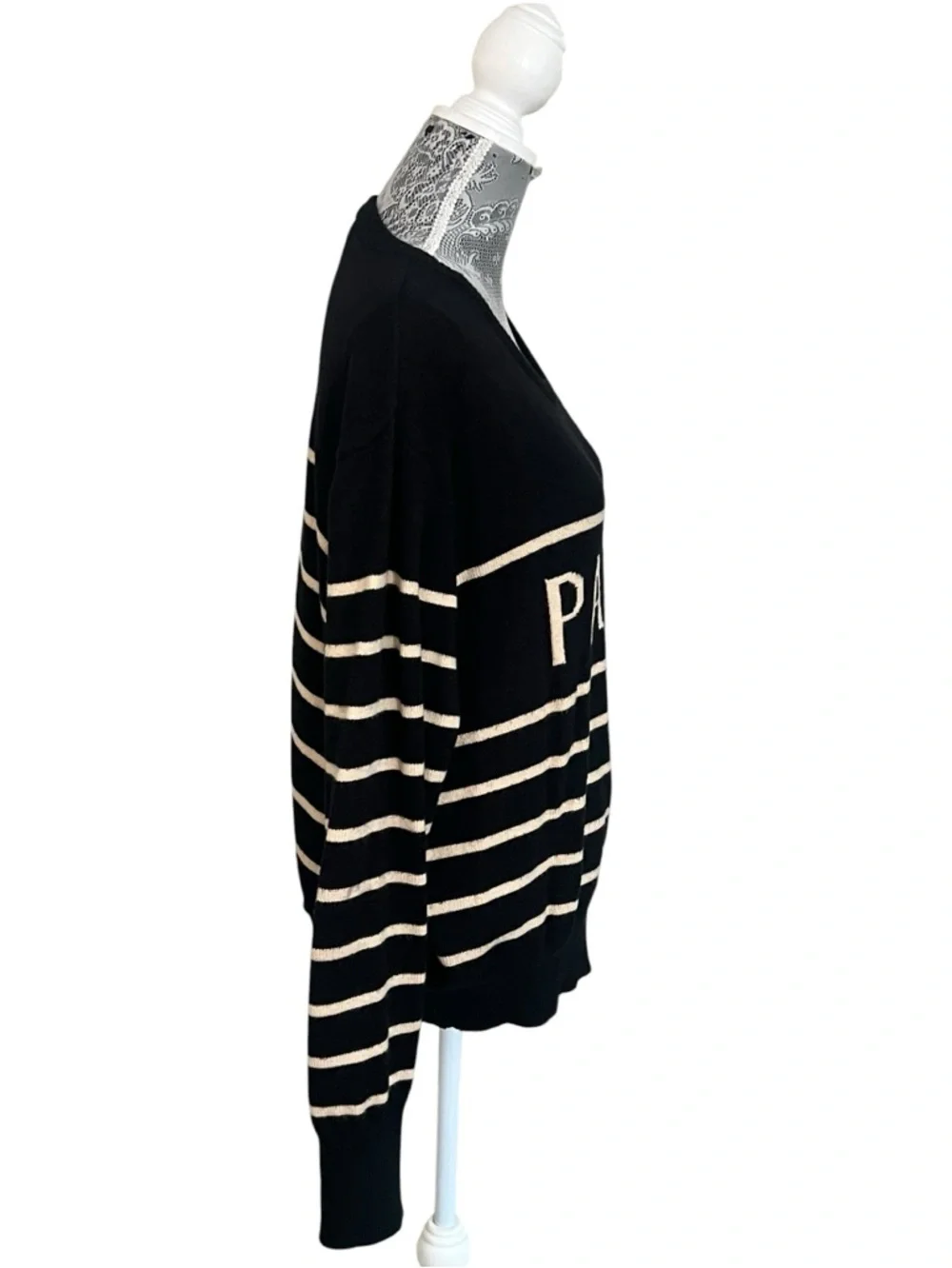Fashion Nova J’Adore Paris Striped Sweater Black/Cream Size 1X